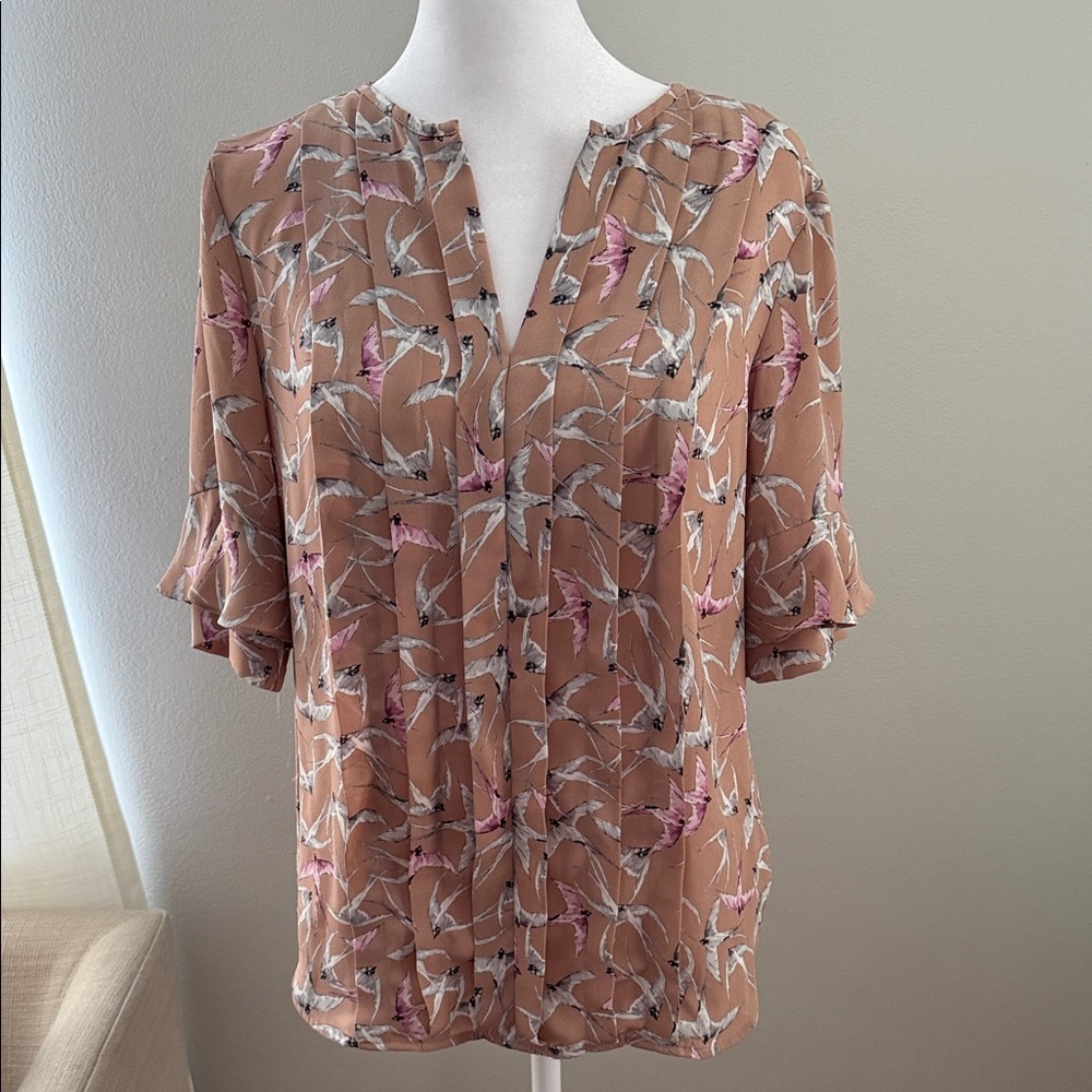 Ann Taylor Floral Blouse - Pink and Tan